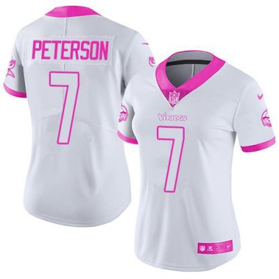 Nike Minnesota Vikings #7 Patrick Peterson WhitePink Women's Stitched NFL Limited Rush Fashion Jersey